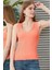Merdiven Yaka Kolsuz Ince Yazlık Turuncu Triko Bluz 3