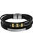 Üç Katmanlı Siyah Deri Gümüş Renk Çelik Plakalı Isme Özel Yazılı Erkek Bileklik 2