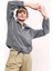 Gri Melanj Yarım Fermuar Etek Ucu Büzgülü Kadın Polar Oversize Sweatshirt - 97171 16
