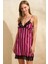 Saten Çizgili Ip Askılı Dantelli Kısa Gecelik 1