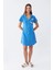 Giyim Kadın Pamuk Penye Kısa Kol Düğmeli Mavi Tunik Gecelik 2