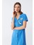 Giyim Kadın Pamuk Penye Kısa Kol Düğmeli Mavi Tunik Gecelik 3