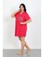 Giyim Büyük Beden Penye Düğmeli Fuşya Tunik Gecelik 4