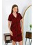 Giyim Kadın Pamuk Penye Kısa Kol Düğmeli Bordo Tunik Gecelik 2