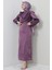Naz Tesettür Abiye Elbise Koyu Lila 3