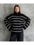 Çizgili Ispanyol Kol Triko Boğazlı Kazak Siyah Elf 1