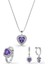 925 Ayar Ametist Taşlı Rodyum Pırlanta Işıltılı Kalp 3'lü Gümüş Set-Takım *ayarlanabilir 3