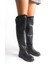 Siyah Deri Binici Diz Üstü Kürklü Kaymaz Taban Fermuarlı Kety Kadın Çizme 6
