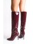 Bordo Rugan Kadın Çizme Diz Altı Tokalı Fermuarlı Ince Topuklu Rose 1