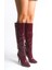 Bordo Rugan Kadın Çizme Diz Altı Tokalı Fermuarlı Ince Topuklu Rose 2