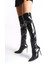 Siyah Rugan Diz Üstü Streç Içten Fermuarlı Daisy Ince Topuklu Kadın Çizme 7