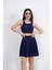 Sendy Kumaş Bisiklet Yaka Crop Şortlu Etek Ikili Takım - Lacivert 1