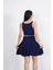 Sendy Kumaş Bisiklet Yaka Crop Şortlu Etek Ikili Takım - Lacivert 5