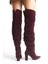 Bordo Süet Kadın Çizme Diz Üstü Kalın Topuklu Lola 7