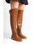 Taba Rengi Deri Binici Diz Üstü Kısa Topuklu Kaymaz Taban Fermuarlı Bihter Kadın Çizme 8
