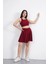 Sendy Kumaş Bisiklet Yaka Crop Şortlu Etek Ikili Takım - Bordo 1