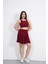 Sendy Kumaş Bisiklet Yaka Crop Şortlu Etek Ikili Takım - Bordo 2
