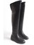 Kürklü Kadın Çizme Siyah Deri Binici Diz Üstü Kısa Topuklu Kaymaz Taban Fermuarlı Bihter 2