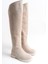 Kadın Çizme Bej Rengi Süet Binici Diz Üstü Taşlı Kaymaz Taban Fermuarlı Kety 5