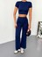 Osy Modal Yumuşak Dokulu Kumaş Kısa Kollu Crop Alt Ispanyol Paça Pantalon Ikili Takım - Lacivert 4
