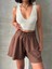 Xmpdby Volanlı Keten Şort Kahve S255058 (Beden: Xl) 1
