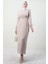 Tüy Detay Tesettür Elbise Açık Pudra 1