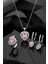 925 Ayar Pembe Taşlı Rodyum Pırlanta Işıltılı Kalp 3'lü Gümüş Set-Takım *ayarlanabilir 1