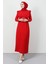 Tüy Detay Tesettür Elbise Kırmızı 1