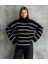 Çizgili Ispanyol Kol Triko Boğazlı Kazak Siyah 1