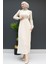 Tüy Detay Tesettür Elbise Krem 3