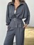 Antrasit Modal Pileli Bağlamalı Ceket Takım 3