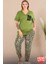 Lady Büyük Beden Yeşil V Yaka Çepli Pijama Kısa Kollu Pijama Takımı 2