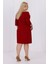 Büyük Beden Carmen Krep Elbise Bordo Truvakar Kol Şık ve Rahat 2