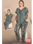 Lady Büyük Beden Yılan Desenli Cepli Pijama Düğmeli Üst Kısa Kollu Pijama Takımı 1