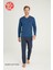 Erkek %100 Pamuklu 4 Mevsim Kumaş V Yaka Uzun Kollu Pijama Takım 3