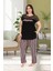 Lady Büyük Beden Çizgili Kısa Kollu Uzun Pijama Takımı 2
