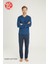 Erkek %100 Pamuklu 4 Mevsim Kumaş V Yaka Uzun Kollu Pijama Takım 2