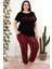 Lady Viskon Kumaş Büyük Beden Desenli Kısa Kollu Uzun Pijama Takımı 1