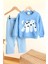 Kedicik Baskılı Çizgi Detaylı Unisex çocuk takım - Bebe Mavisi 1