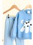 Kedicik Baskılı Çizgi Detaylı Unisex çocuk takım - Bebe Mavisi 3