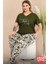 Lady Büyük Beden Desenli V Yaka Pijama Kısa Kollu Pijama Takımı 2
