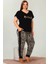 Lady Viskon Kumaş Büyük Beden Zebra Desenli Kısa Kollu Uzun Pijama Takımı 2