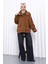 Camel Fermuarlı Astarlı Oversize Kaşe Ceket 1