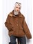 Camel Fermuarlı Astarlı Oversize Kaşe Ceket 2