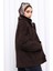 Kahverengi Fermuarlı Astarlı Oversize Kaşe Ceket 4