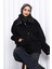 Siyah Fermuarlı Astarlı Oversize Kaşe Ceket 2