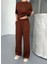 Osy Modal Yumuşak Dokulu Kumaş Kısa Kollu Bluz Rahat Pantalon Ikili Takım- Kahverengi 7