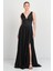 Kadın Derin V Yaka Sırttan Bağlamalı Maxi Abiye Elbise 7091 Siyah 2