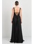Kadın Derin V Yaka Sırttan Bağlamalı Maxi Abiye Elbise 7091 Siyah 4
