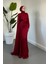 Morley Pelerinli Drapeli Saten Balık Abiye Bordo 2